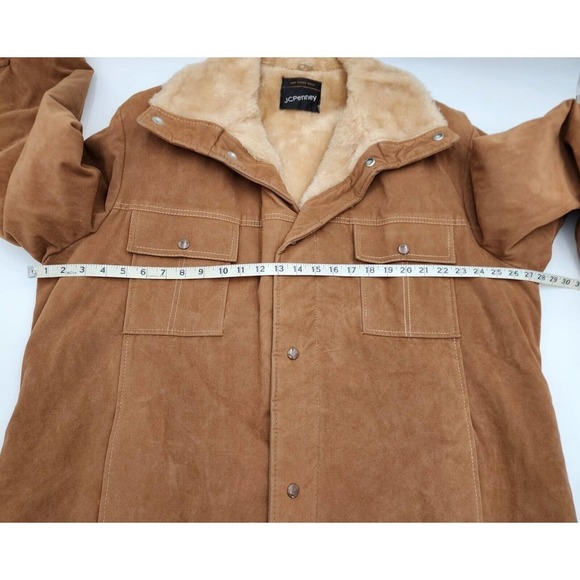 Vintage 1970s JC Penney Men's Faux Suede Sherpa Lined Western Coat Size 43 Snap - Picture 5 of 12